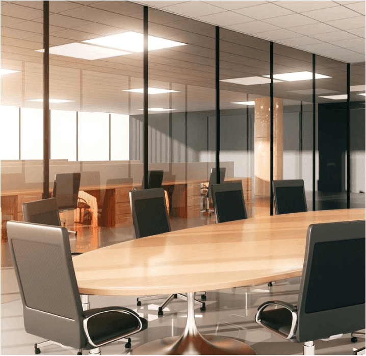 A conference room with chairs and tables in it